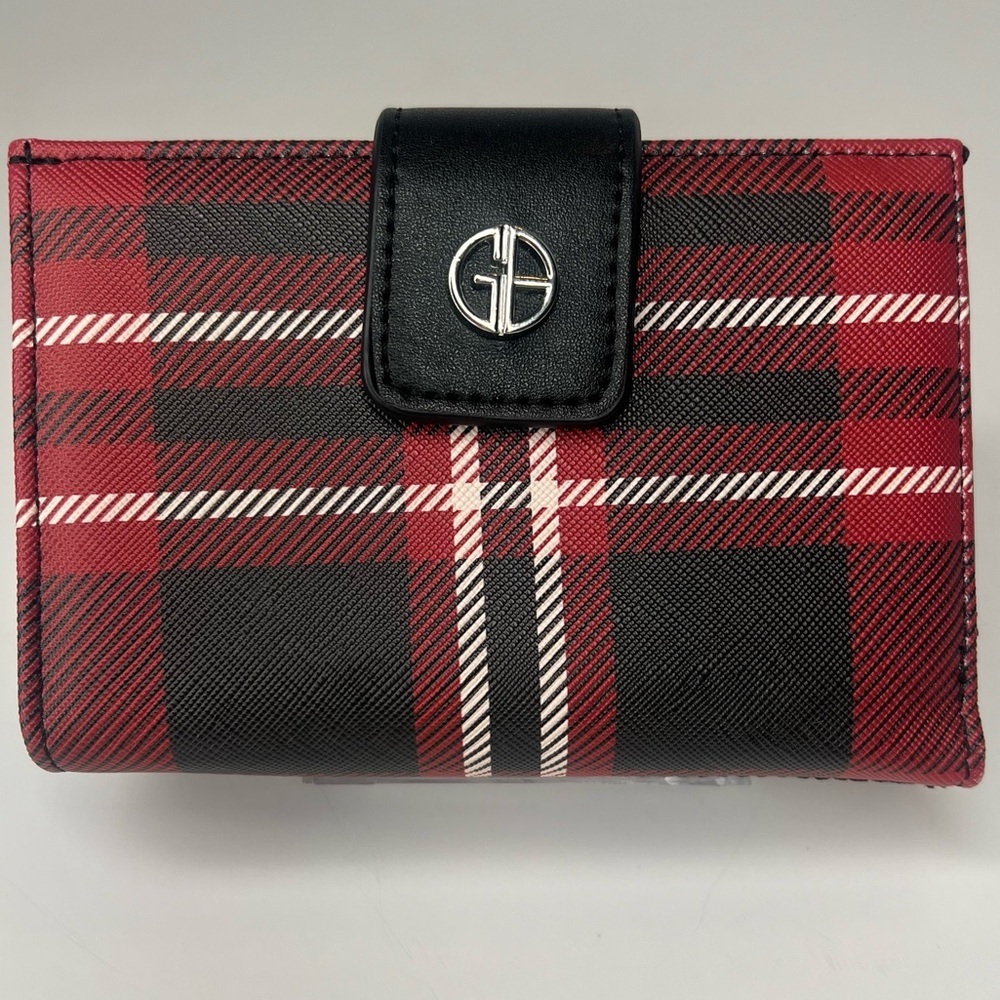 GIANI BERNINI Womens Red Framed Indexer Saffiano Plaid Wallet | PRELOVED!!♥️🖤♥️